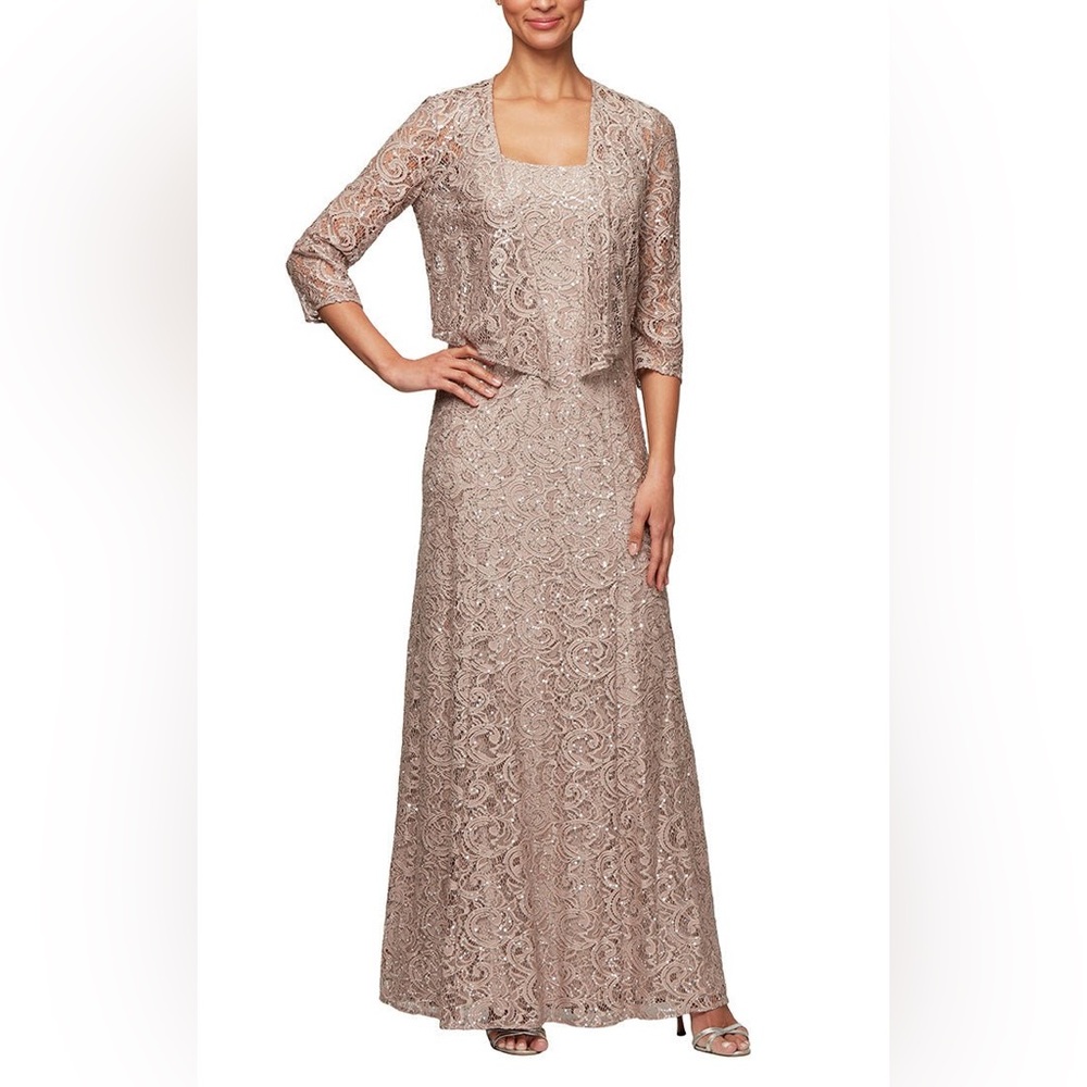 Alex Evenings Sequin Lace Jacket Formal Gown - Picture 1 of 10